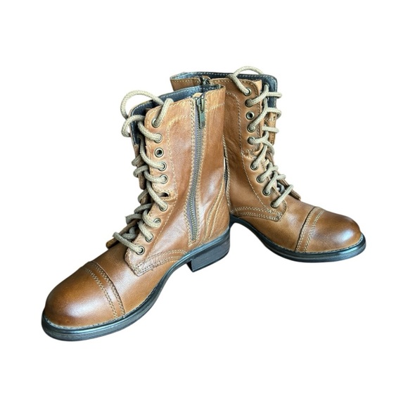 Steve Madden Troopa Cognac Brown Lace-Up Combat Riding Boots Women’s size 7.5 - Picture 2 of 9